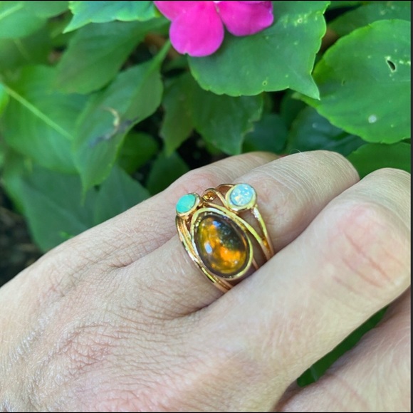 Bohemian BOHO Ring 18K Gold Filled Amber Changing Stone - Picture 5 of 6